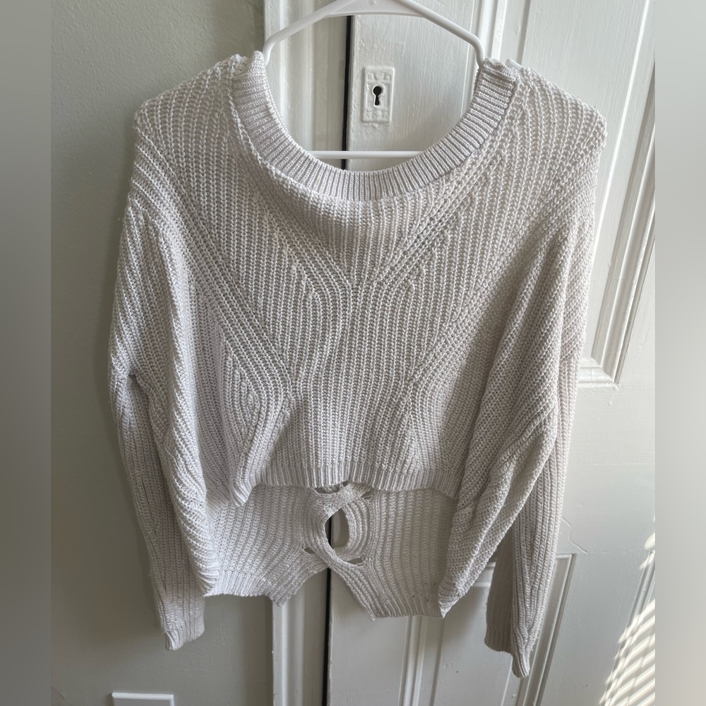 White Express Crop Sweater with Semi Open Back